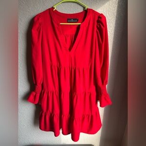 Tuckernuck Pomander Place Scarlet red tiered dress M boho flirty feminine  EUC